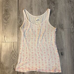 Vintage Hollister pink and white tank top with palm trees